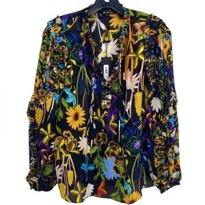 Kobi Halperin Merilyn Blouse XS | NWT $398 Silk Floral Ruffle Long Sleeve Top
